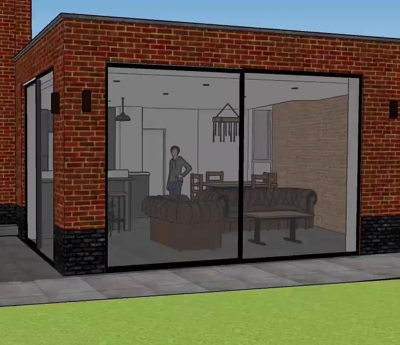 3d house extension plans render